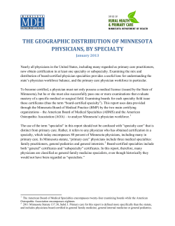 Geographic Distribution of Minnesota Physicians, by Specialty