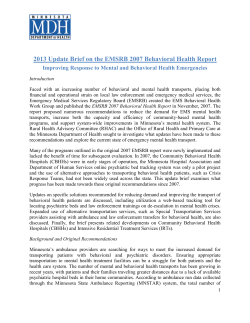 2013 Update Brief on the EMSRB 2007 Behavioral Health Report: Improving Response to Mental and Behavioral Health Emergencies