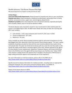 May 20, 2014: Tick-borne Disease Health Alert