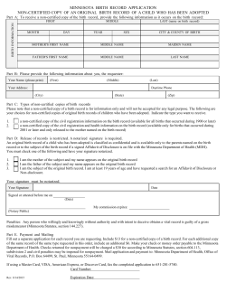 Minnesota Birth Record Application for a Non-Certified Copy of an Original Birth Record of Child Who Has Been Adopted (Interactive PDF: 104KB/1 page)