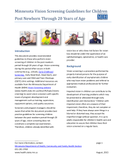 Minnesota Vision Screening Guidelines for Children Post Newborn Through 20 years of age.