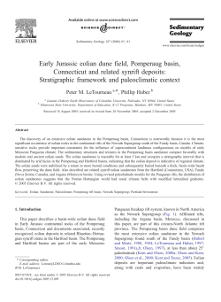 Letourneau, P.M. and Huber, P.* (2006) Early Jurassic eolian dune field, Pomperaug basin, Connecticut and related synrift deposits: stratigraphic framework and paleoclimatic context. Sedimentary Geology: v.187, pp. 63-81.