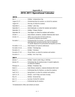 2010 2011 Operational Calendar