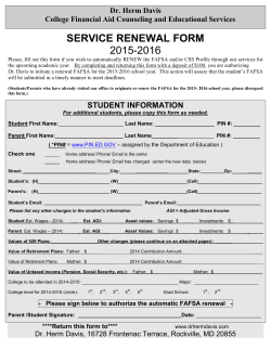 College Financial Aid Workshop FAFSA/CCS Renewal Services 10-15-15