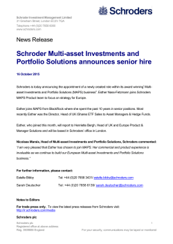 Schroder Multi-asset Investments and Portfolio Solutions announces senior hire