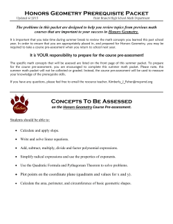 Honors Geometry Summer 2015 Packet