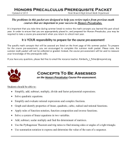 Honors Precalculus Summer 2015 Packet
