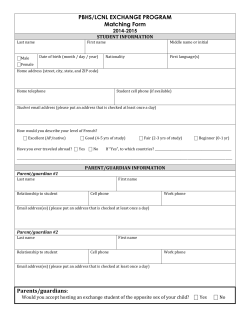 PBHS/LCNL EXCHANGE PROGRAM MATCHING FORM