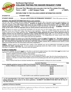 College Testing Fee Waiver Request Form for Northwest HS