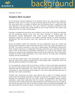 a million litres of a cyanide solution leaked from the Veladero gold mine in Argentina&rsquo;s western San Juan