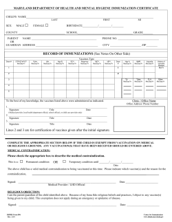Maryland Department of Health and Mental Hygiene Immunization Certificate