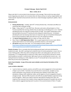 Principal's Weekly Message 4/25/16