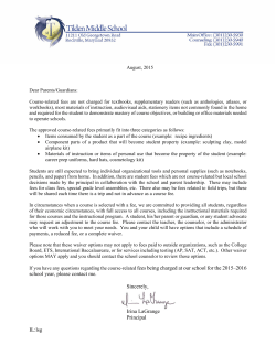 Parent Letter Regarding Course Related Fees