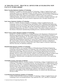 Garrick, Robert, Scott Anson, Mario Castro-Cedeno, Elizabeth Dell, Christopher Greene, Carol Romanowski, Michael Slifka, Larry Villasmil, and James Lee. "UFAST - Practical advice for accelerating new faculty scholarship." ASEE Annual Conference and Exposition , 2010