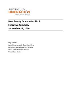 New Faculty Orientation (NFO) 2014 Program Summary