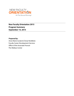 New Faculty Orientation (NFO) 2015 Program Summary