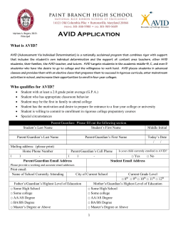 9th Grade AVID Application for 2015-2016