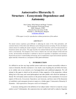 Autocreative Hierarchy I: Structure – Ecosystemic Dependence and