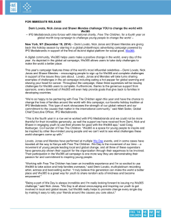 FOR IMMEDIATE RELEASE Demi Lovato, Nick Jonas and