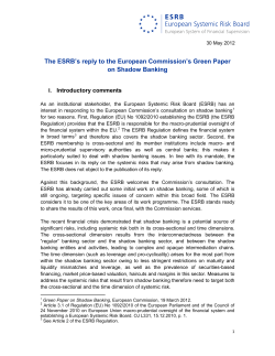 The ESRB`s reply to the European Commission`s Green Paper on