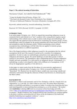 Paper I: The cultural meaning of Kaiawhina