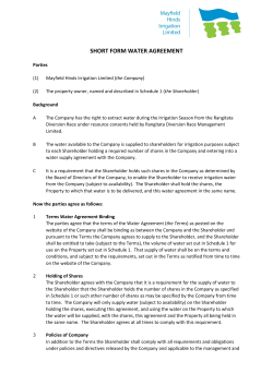 short form water agreement - Mayfield Hinds Irrigation Ltd