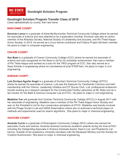 Bios of the Goodnight Scholars Program transfer class of 2019 are