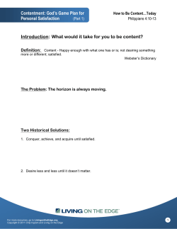 Contentment: God`s Game Plan for Personal Satisfaction