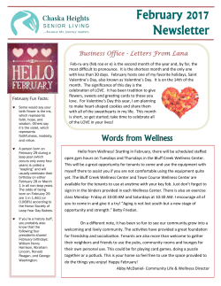 February 2017 Newsletter - Chaska Heights Senior Living