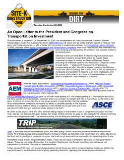 An Open Letter to the President and Congress on Transportation