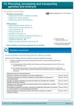 15. Procuring, processing and transporting gametes and