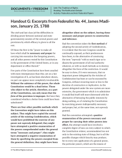 Handout G: Excerpts from Federalist No. 44, James Madi