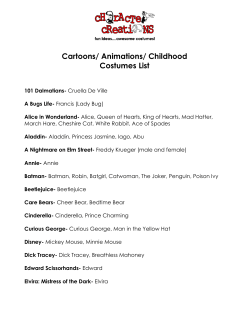 Cartoons/ Animations/ Childhood Costumes List
