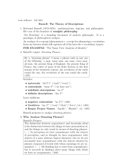 Russell: The Theory of Descriptions 1. Bertrand Russell (1872