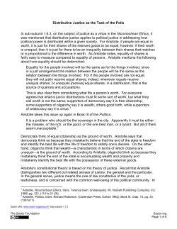 Distributive Justice as the Task of the Polis In sub