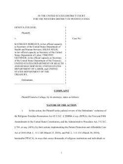 Geneva College v Sebelius, et al.