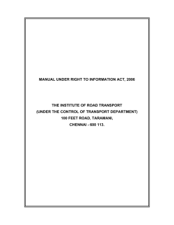 Manual of The Institute of Road Transport, 100 Feet Road, Taramani