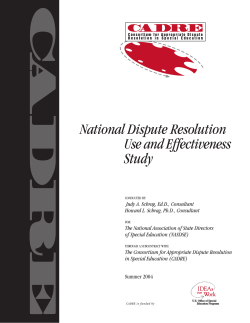 National Dispute Resolution Use and Effectiveness Study