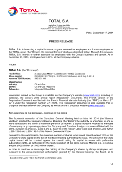 Capital increase reserved for employees - September 2014