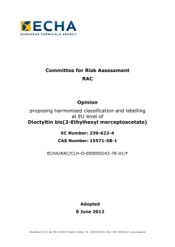 Committee for Risk Assessment RAC Opinion proposing