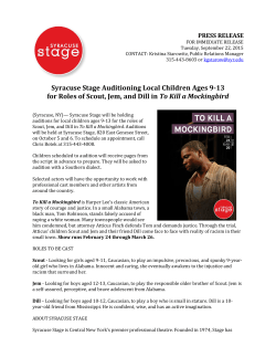 Syracuse Stage Auditioning Local Children Ages 9