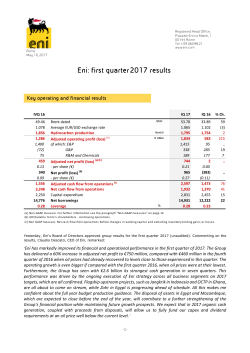 Eni: first quarter 2017 results