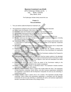 Myanmar Investment Law - Directorate of Investment and Company