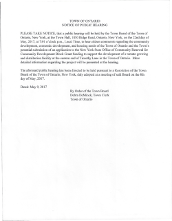 TOWN OF ONTARIO NOTICE OF PUBLIC HEARING PLEASE TAKE