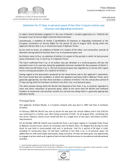 Detention for 27 days in personal space of less than 3 square