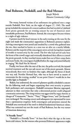 Paul Robeson, Peekskill, and the Red Menace