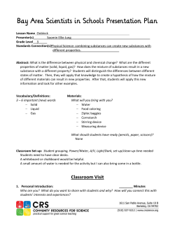 Bay Area Scientists in Schools Presentation Plan