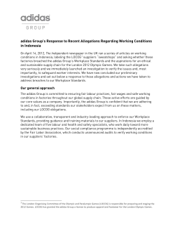 adidas Group`s Response to Recent Allegations Regarding Working