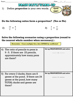 1) Define proportion in your own words. Do the following ratios form