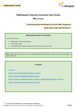 NetDespatch Velocity Connector User Guide